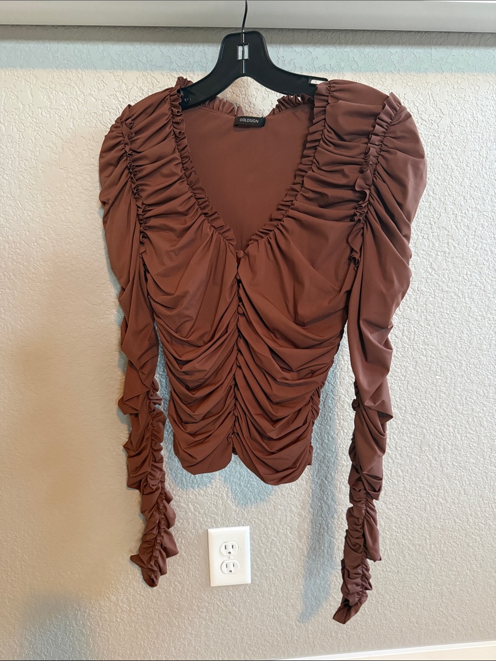 Goldsign Brown Ruched V-Neck Long-Sleeve Top